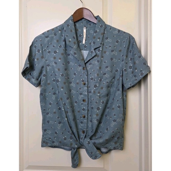 KUHL Elsie Floral Short Sleeve Womens S Button Up Tie Front Blue MSRP $75 - Picture 3 of 10
